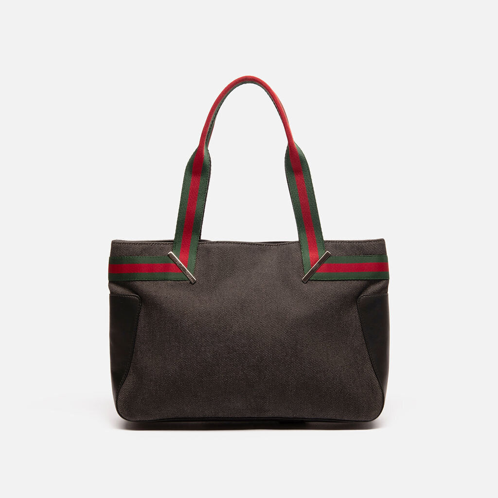 Gucci Denim & Canvas Striped Handle Tote