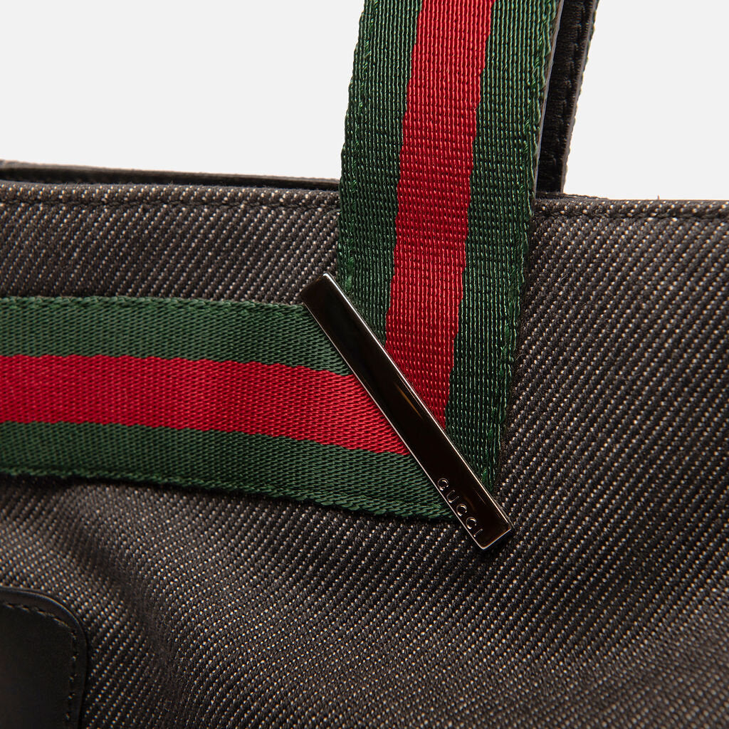 Gucci Denim & Canvas Striped Handle Tote