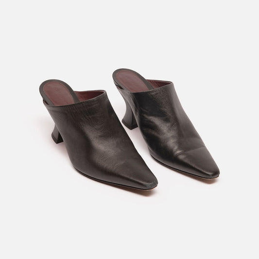 Bottega Veneta Black Leather Heeled Mules