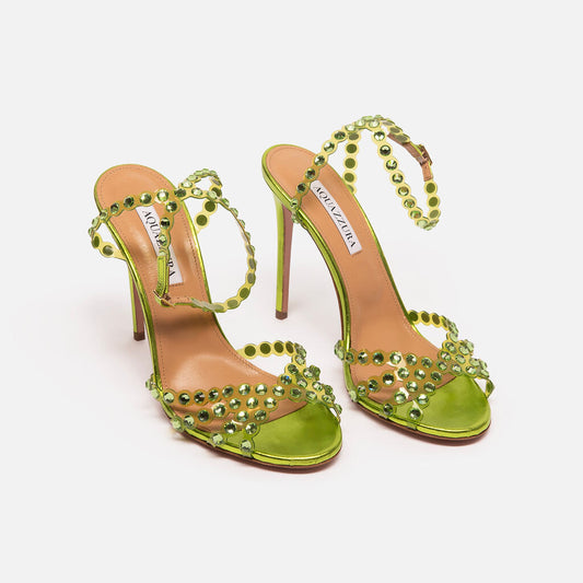Aquazzura Green PVC Embellished Heeled Sandals