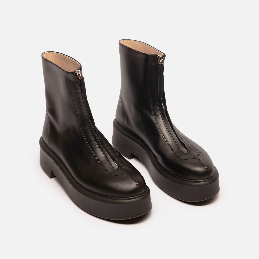 The Row Black Leather Front Zip Boot