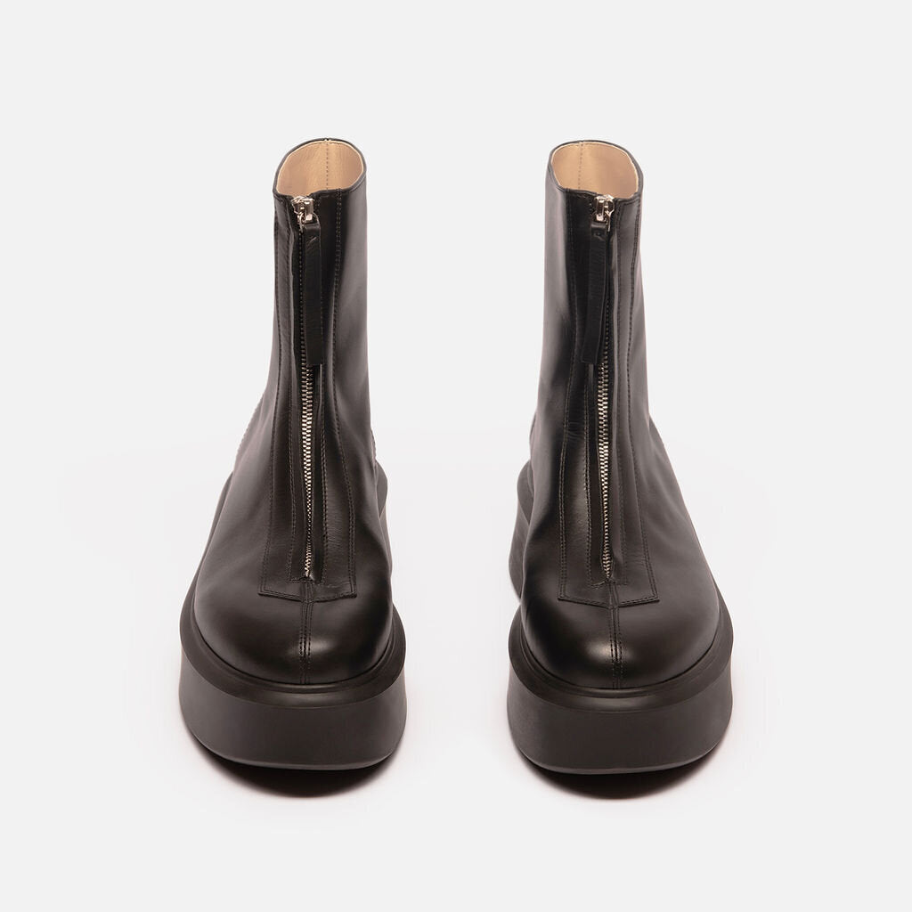 The Row Black Leather Front Zip Boot