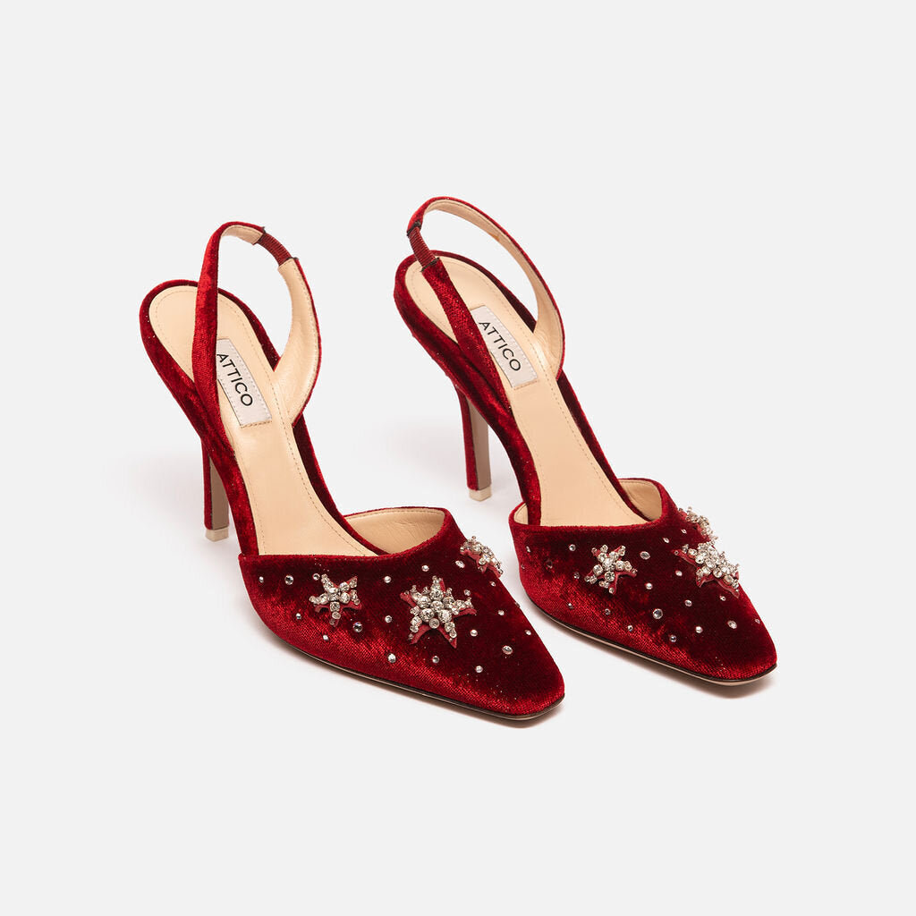 Attico Red Velvet Embellished Slingback Pump