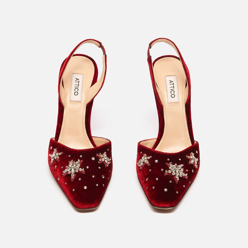 Attico Red Velvet Embellished Slingback Pump