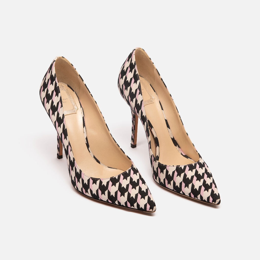 Christian Dior Black White Pink Houndstooth Pumps