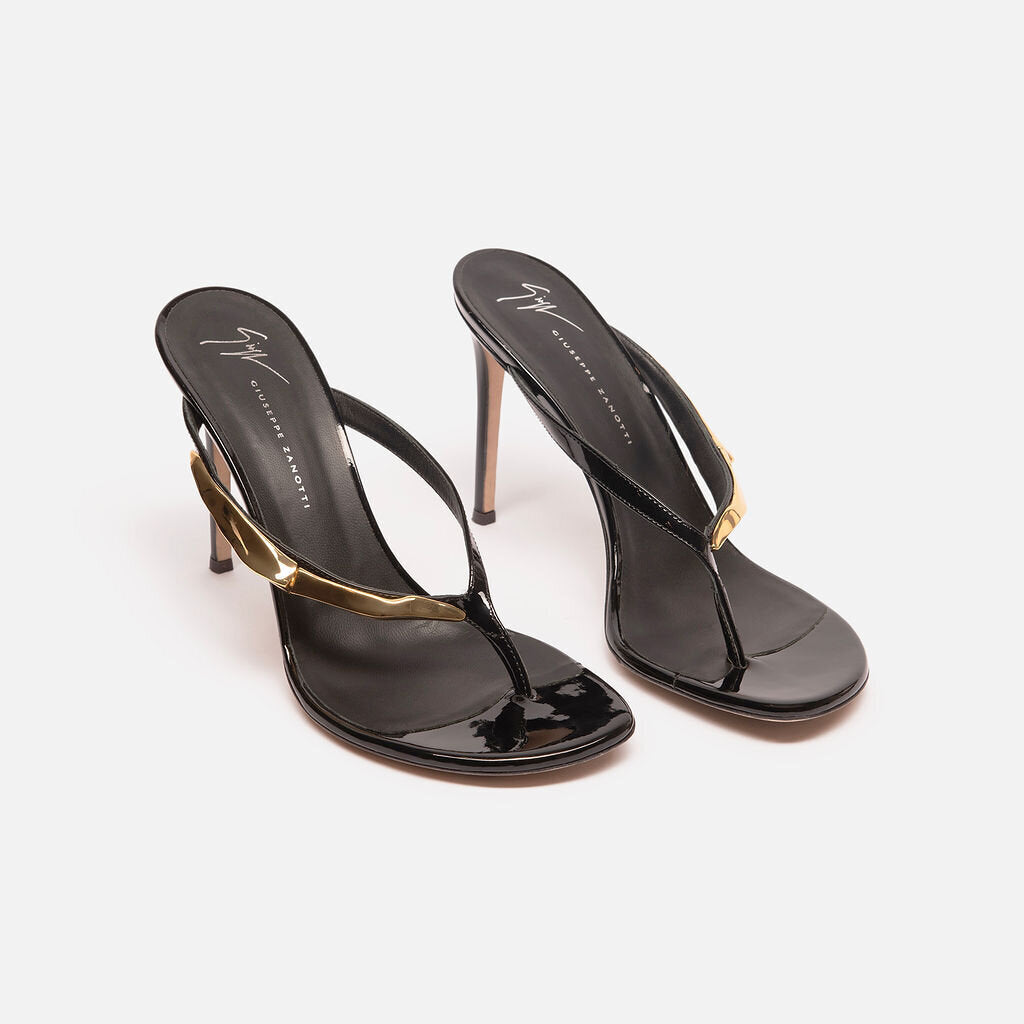 Guiseppe Zanotti Black & Gold Leather Flip Flop Heel