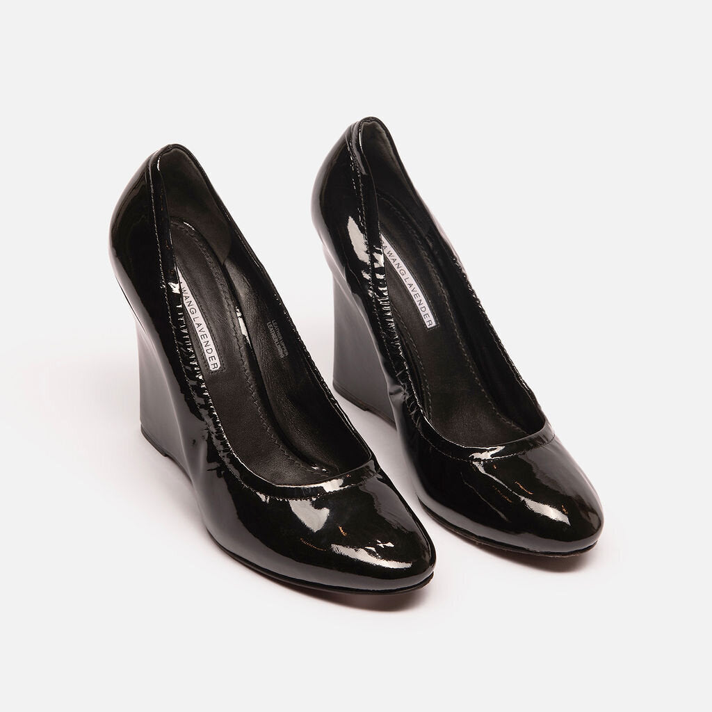 Vera Wang Lavender Black Patent Leather Wedge