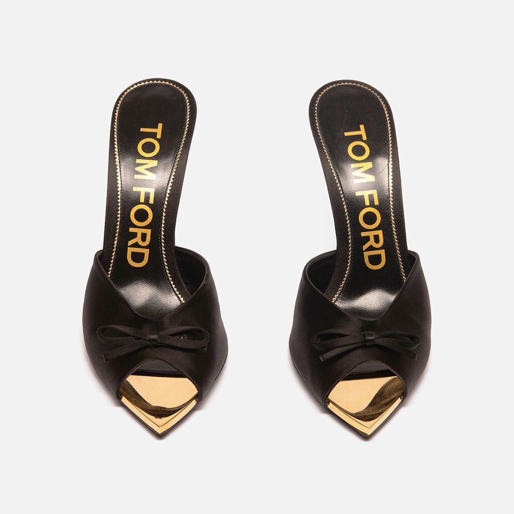 Tom Ford Black Satin Gold Heel Toe Pump