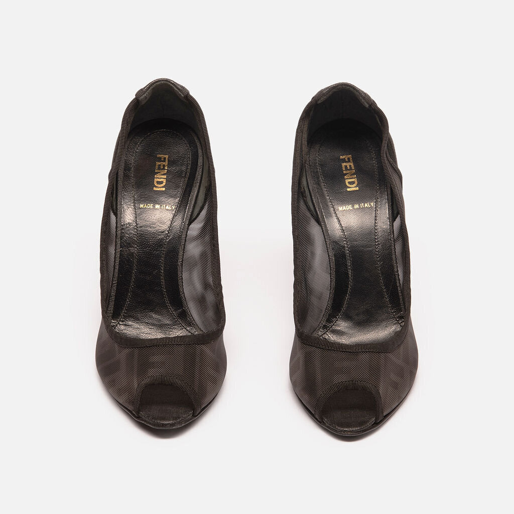 Fendi Black Mesh Logo Pumps