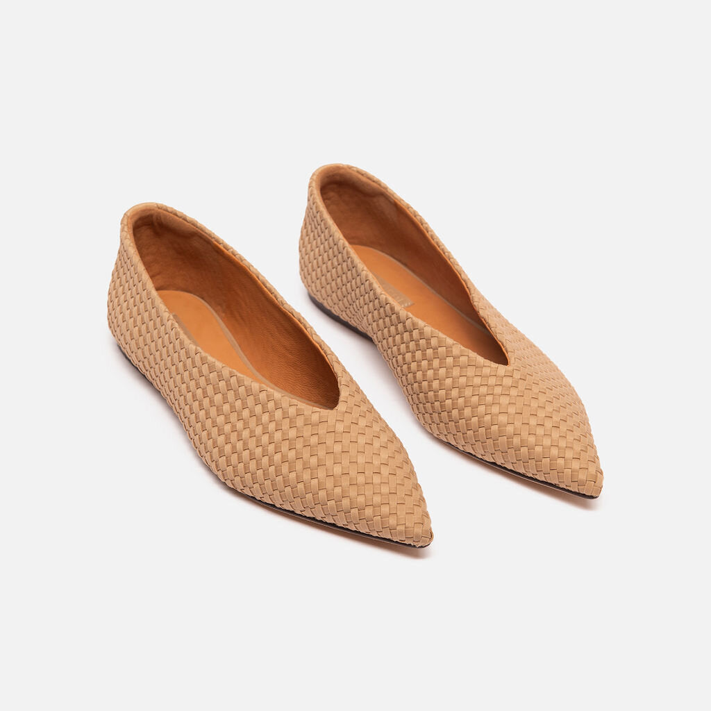 Naghedi Camel Woven Point Toe Flat