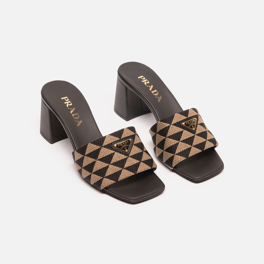 Prada Black & Gold Triangle Sandals