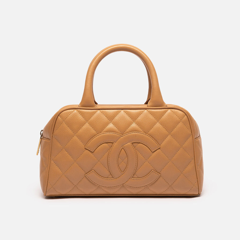 Chanel Tan Caviar Small Boston Bag