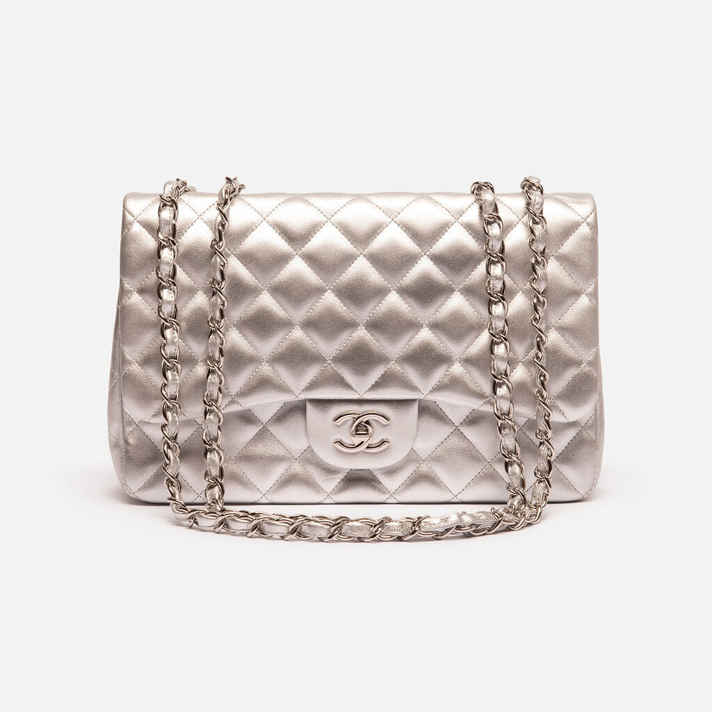 Chanel Metallic Silver Jumbo Classic Single Flap