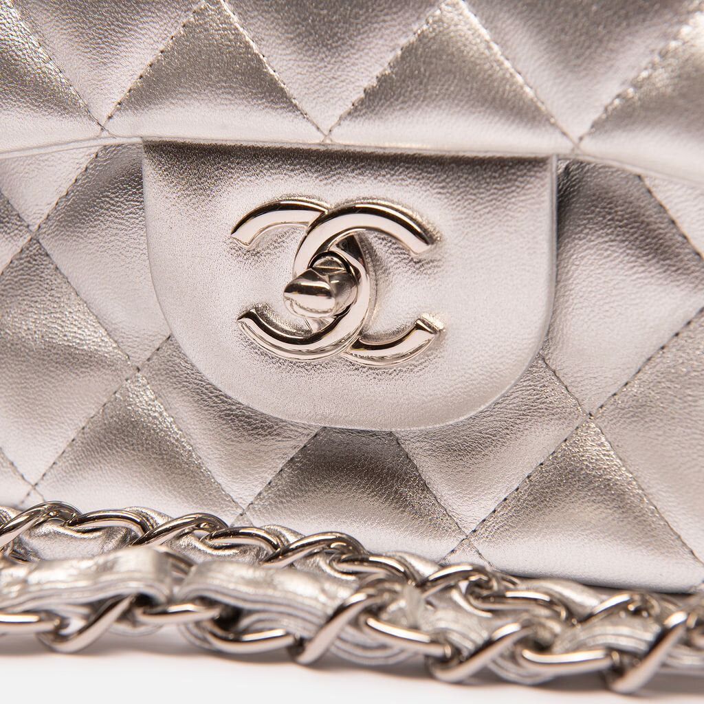 Chanel Metallic Silver Jumbo Classic Single Flap