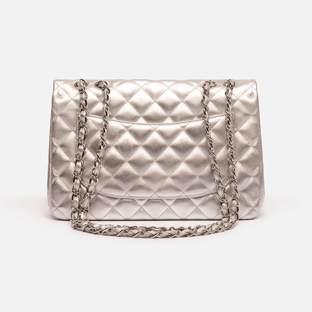 Chanel Metallic Silver Jumbo Classic Single Flap