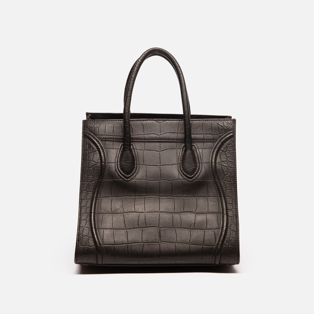 Celine Croc Embossed Black Phantom Tote