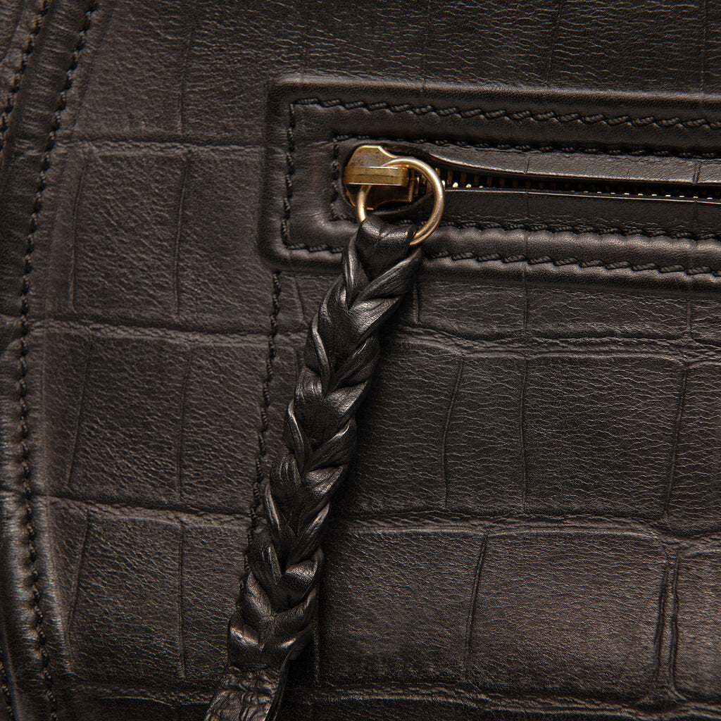 Celine Croc Embossed Black Phantom Tote