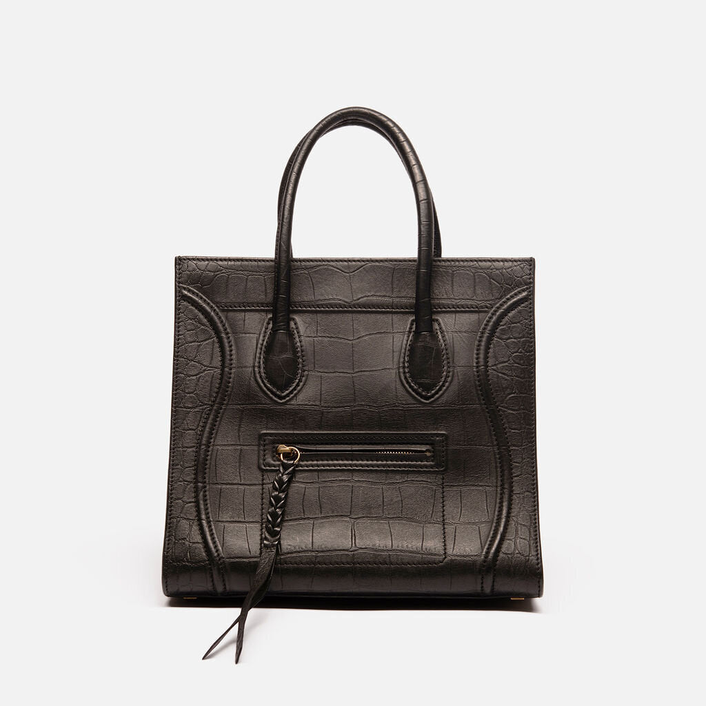 Celine Croc Embossed Black Phantom Tote