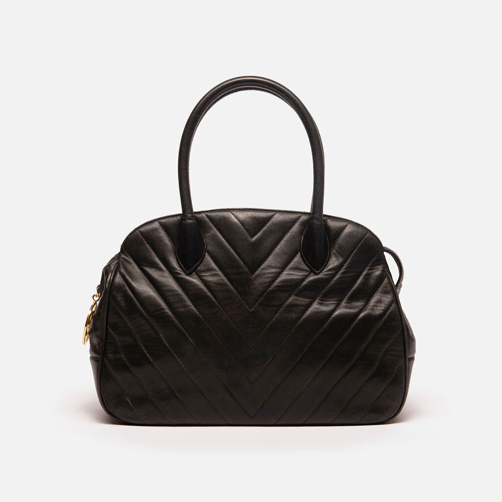 Chanel Black Chevron Bowler Style Bag