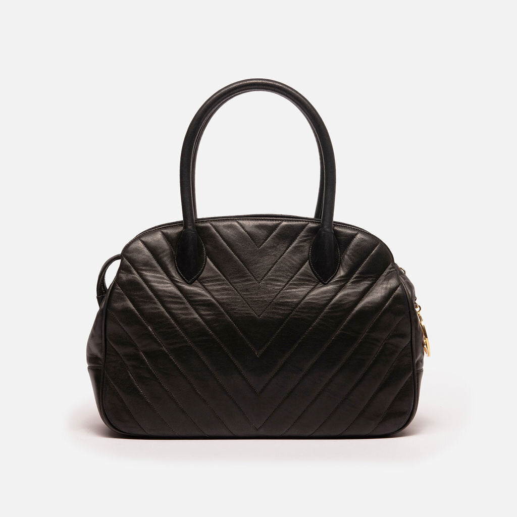 Chanel Black Chevron Bowler Style Bag