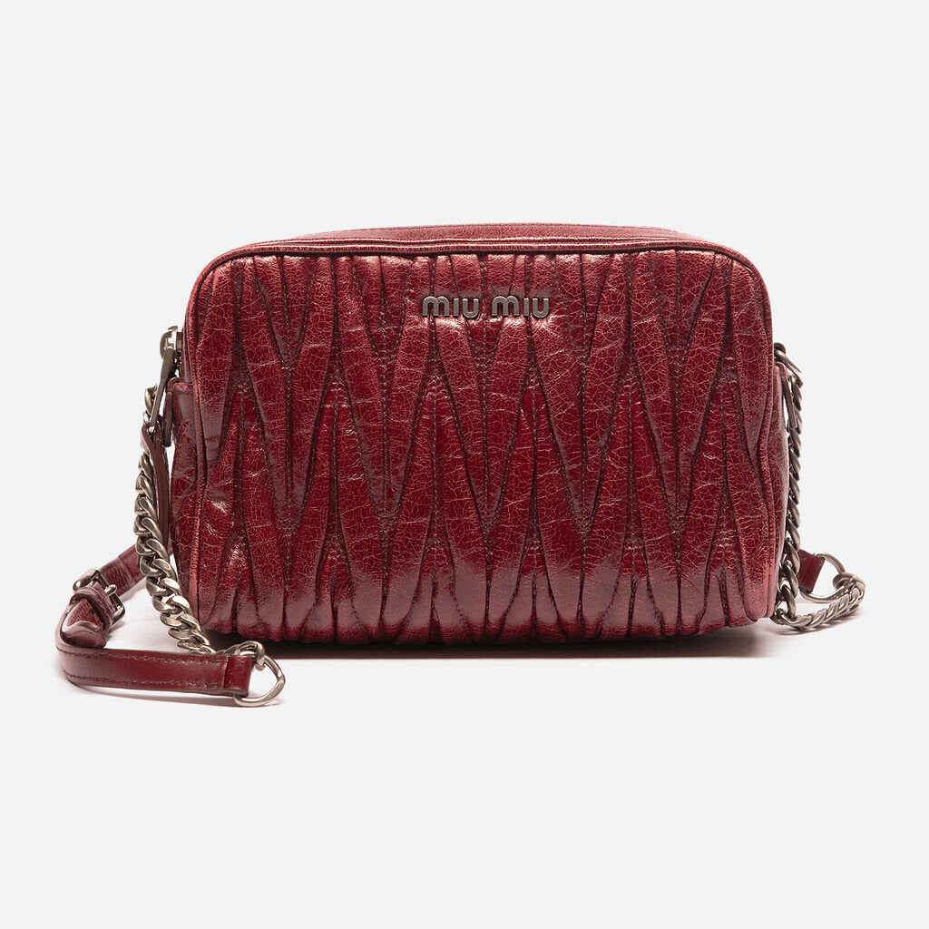 Miu Miu Burgundy Ruched Leather Shoulder Bag