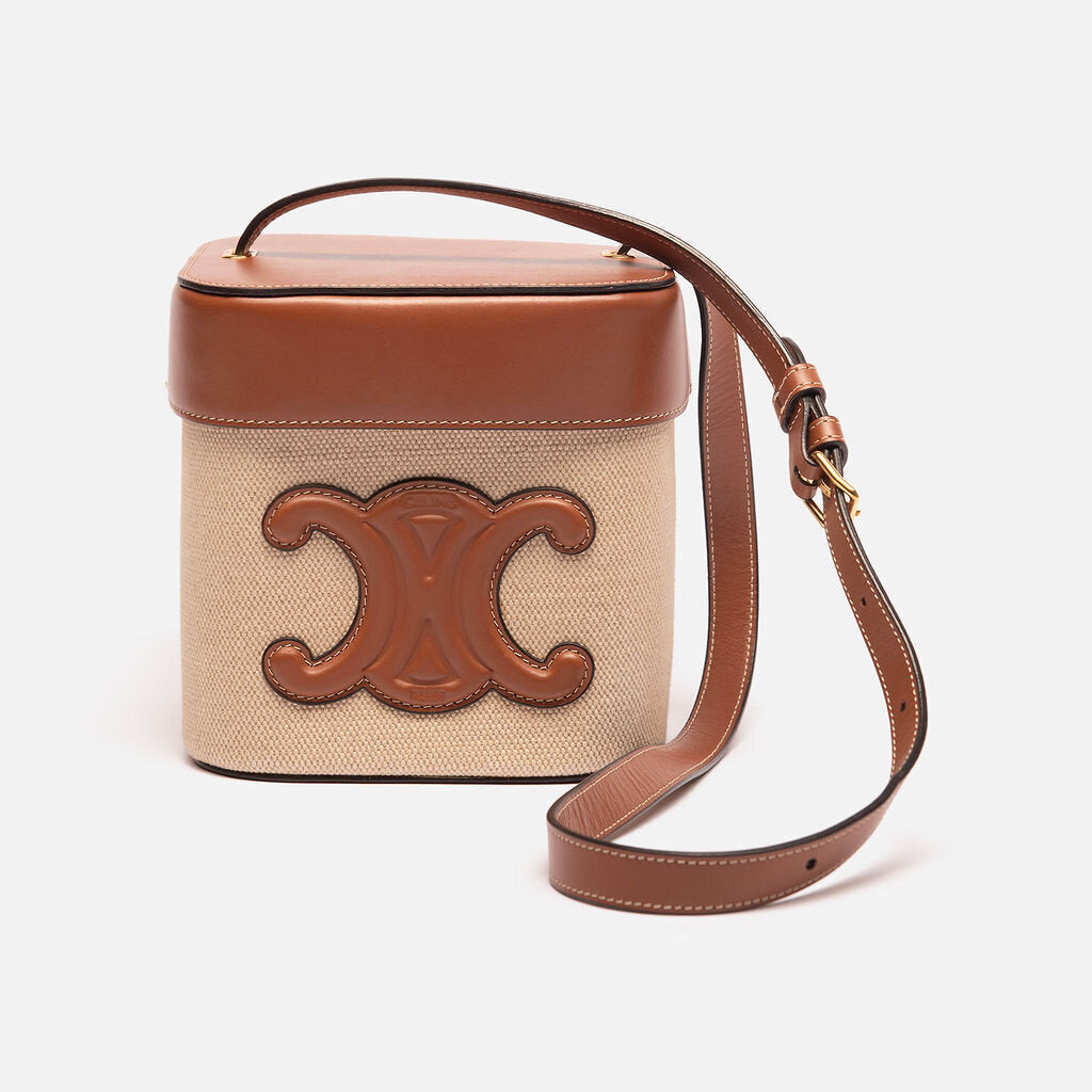 Celine Brown Leather Canvas Box Cuir Bag