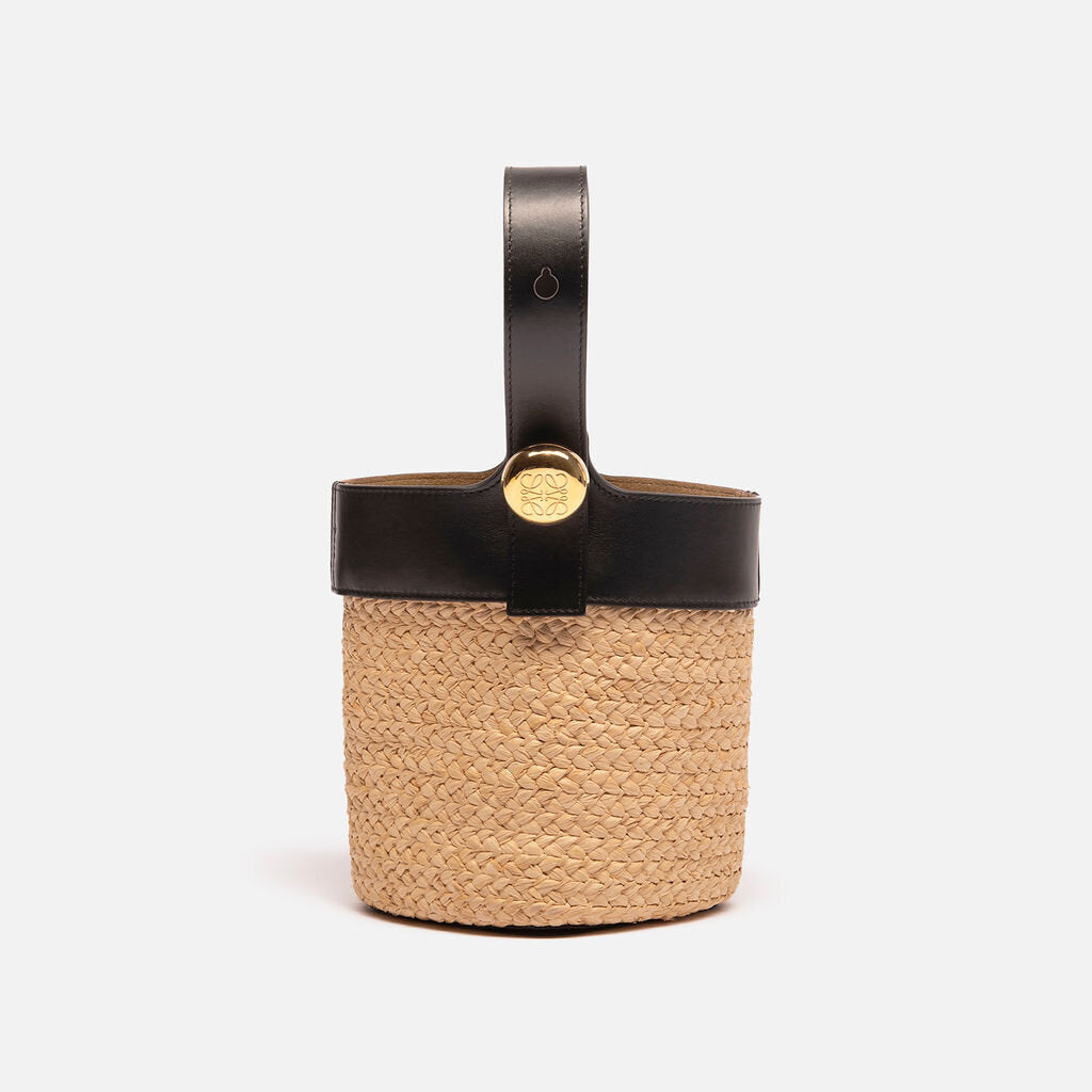 Loewe Mini Anagram Pebble Raffia Bucket Bag