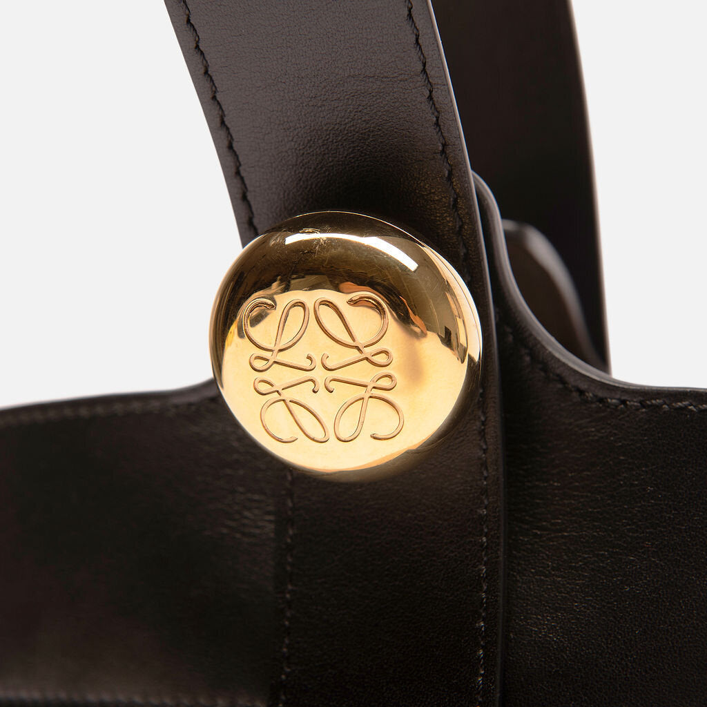 Loewe Mini Anagram Pebble Raffia Bucket Bag