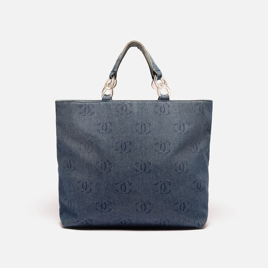 Chanel Blue Denim CC Top Handle with Clear Resin