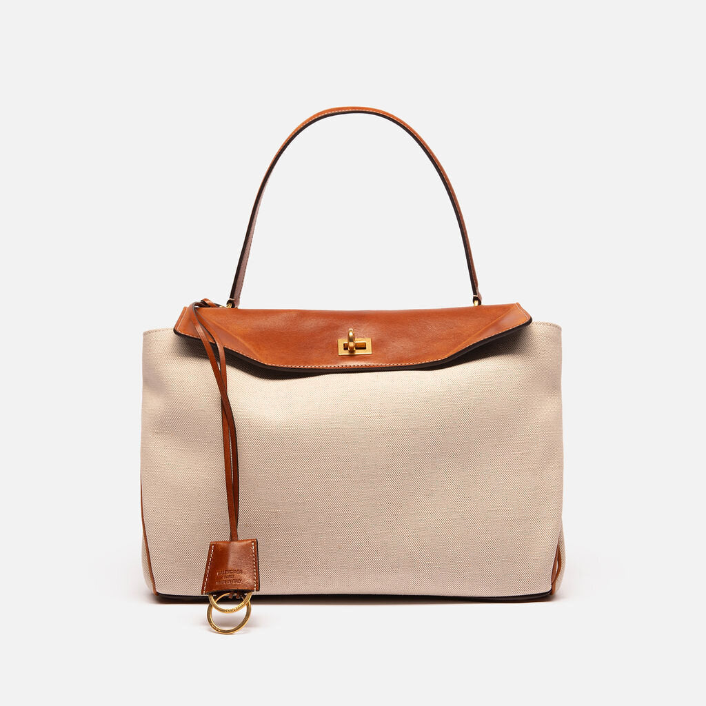 Balenciaga Rodeo Medium in Tan Leather & Canvas
