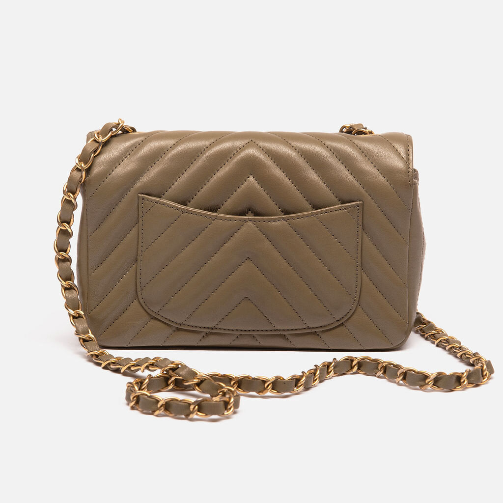 Chanel Chevron Dark Olive Edge Stitched Mini Rectangle