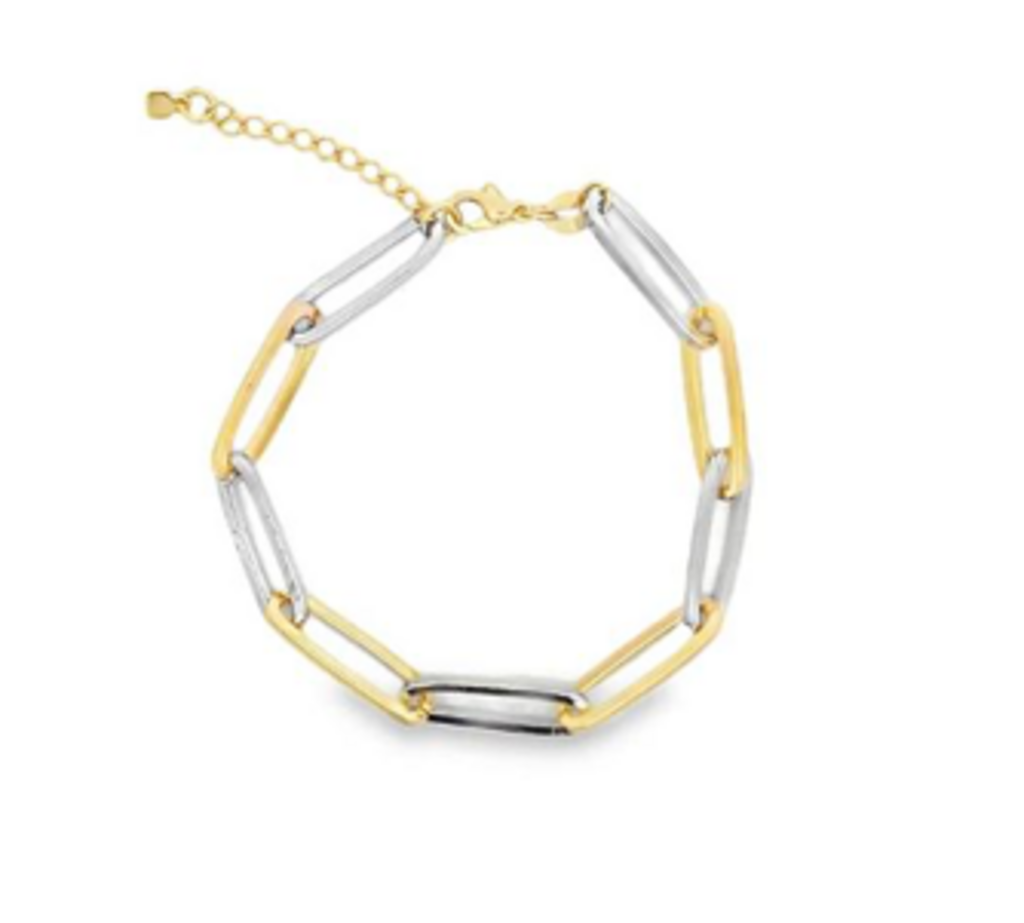 Two Toned 7mm Wide Oval Clip Chain Bracelet