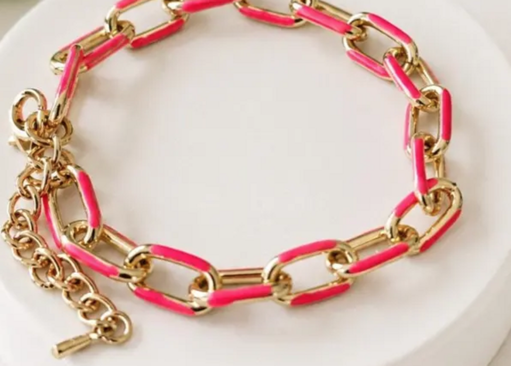 Enamel Paperclip Bracelet YG (Pink)