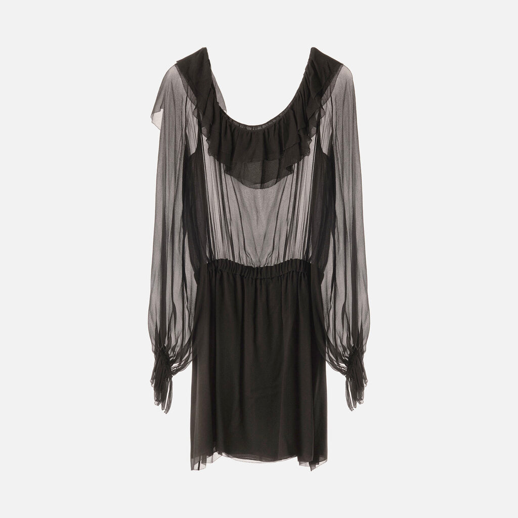 Saint Laurent Black Silk Sheer Mini Dress