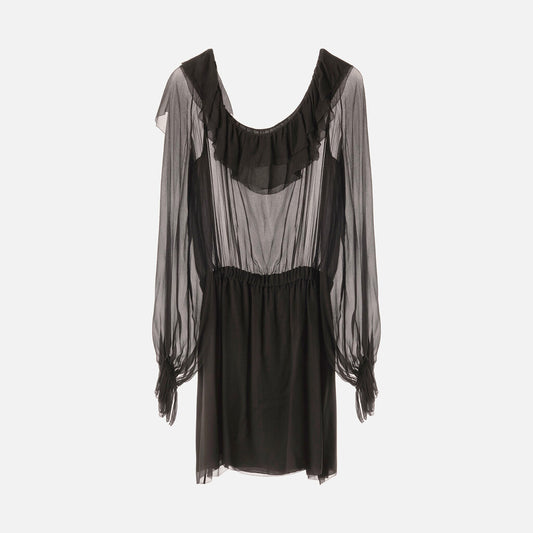 Saint Laurent Black Silk Sheer Mini Dress