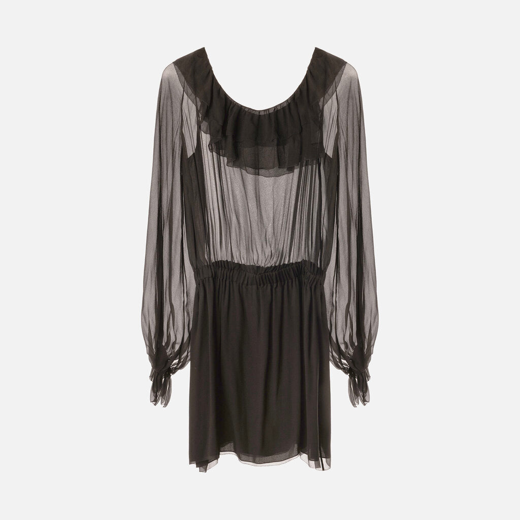 Saint Laurent Black Silk Sheer Mini Dress