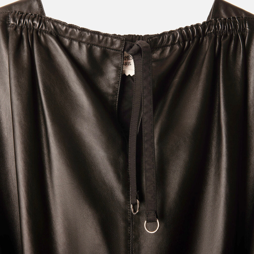 Hermes Black Leather Belted Sleeveless Dress