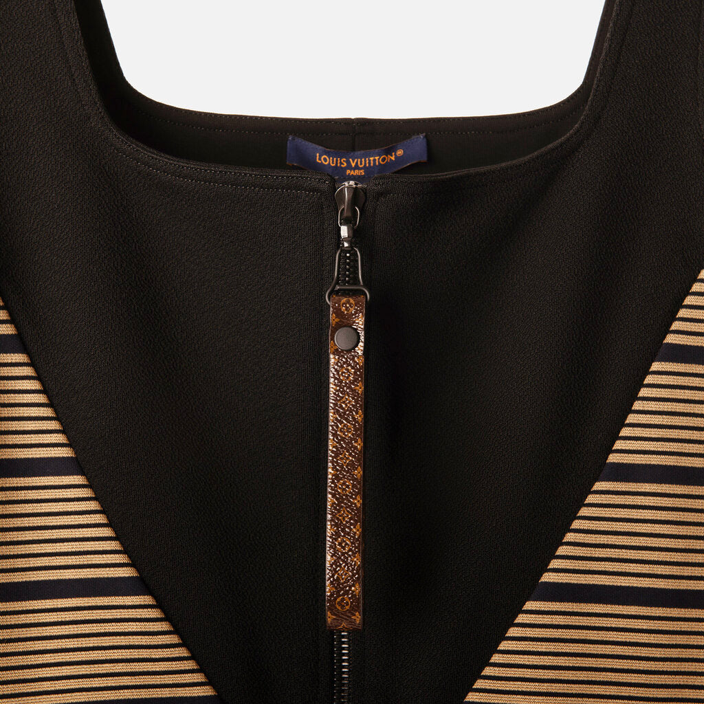 Louis Vuitton Black & Tan Viscose Blend Striped Dress