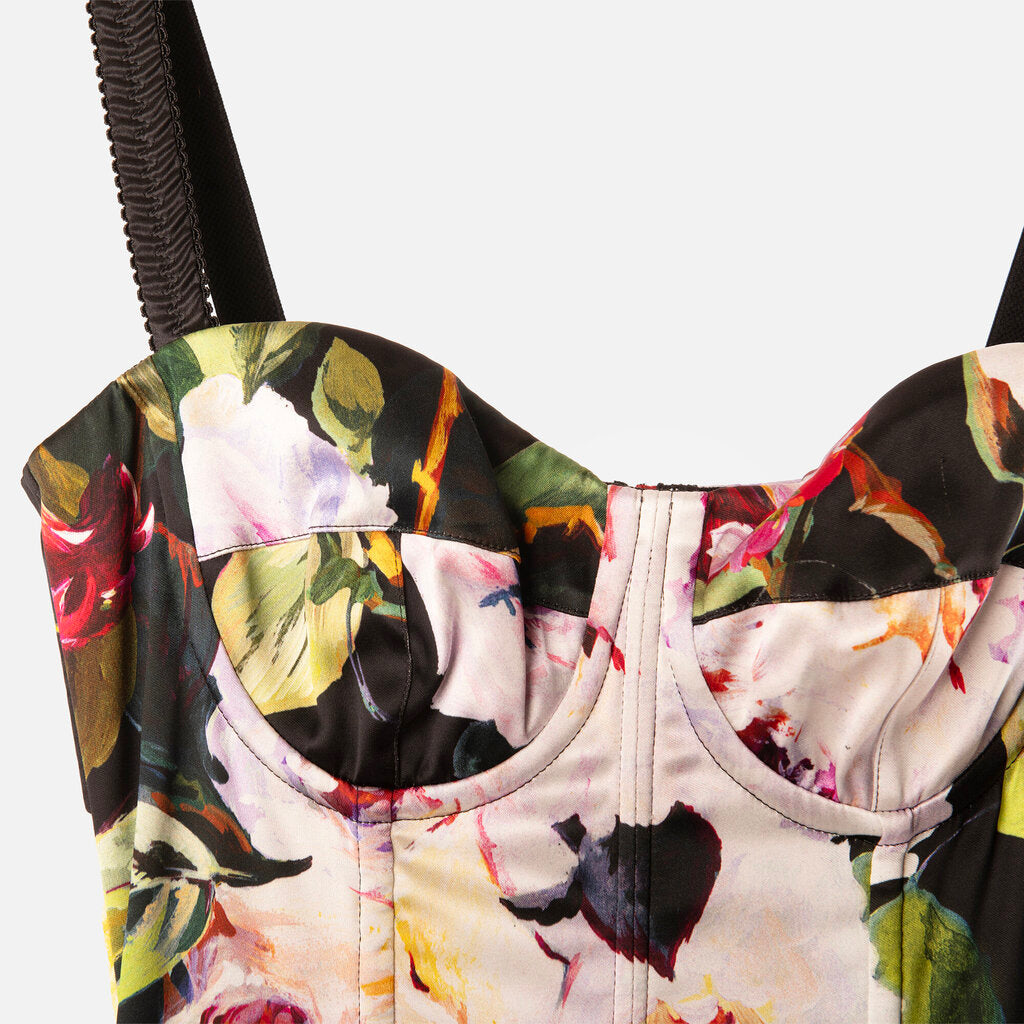 Dolce & Gabbana Black Floral Print Satin Mini Dress