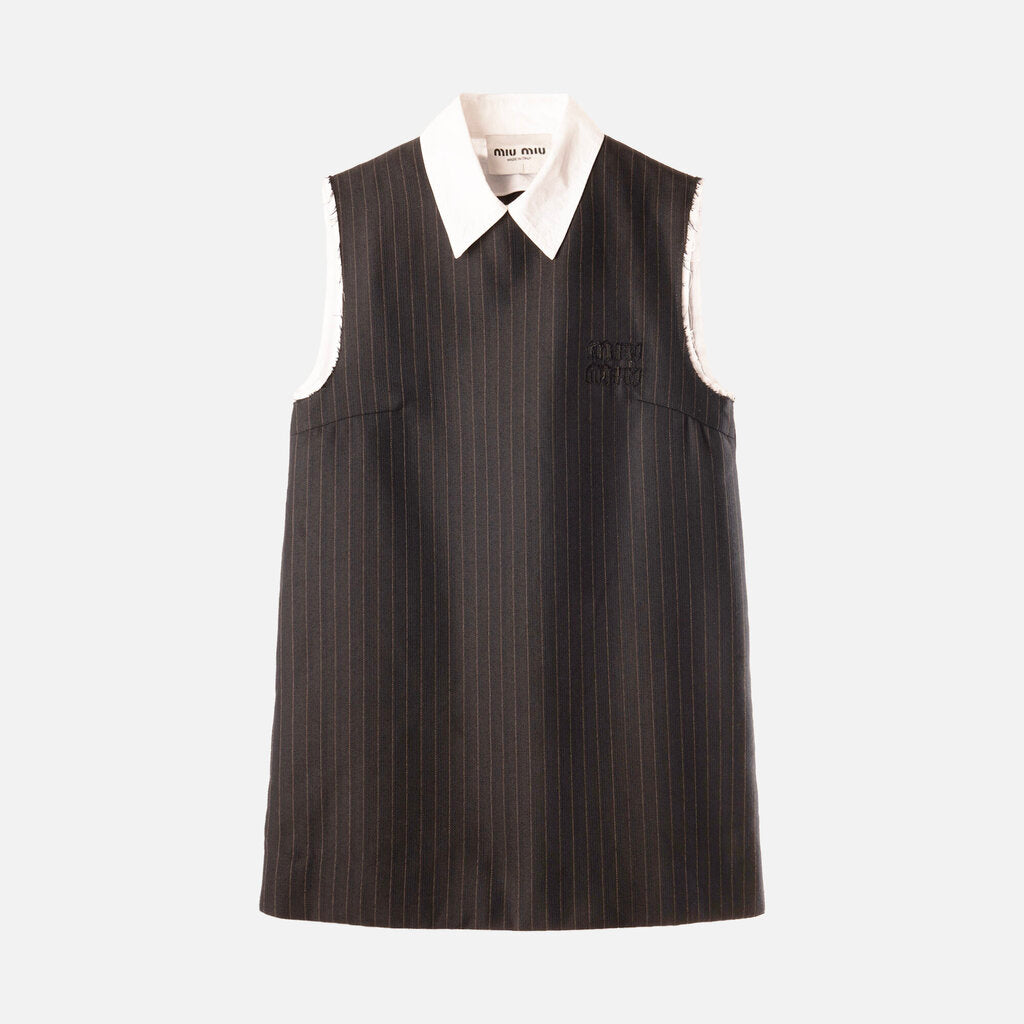 Miu Miu Navy Pinstripe Logo Mini Dress
