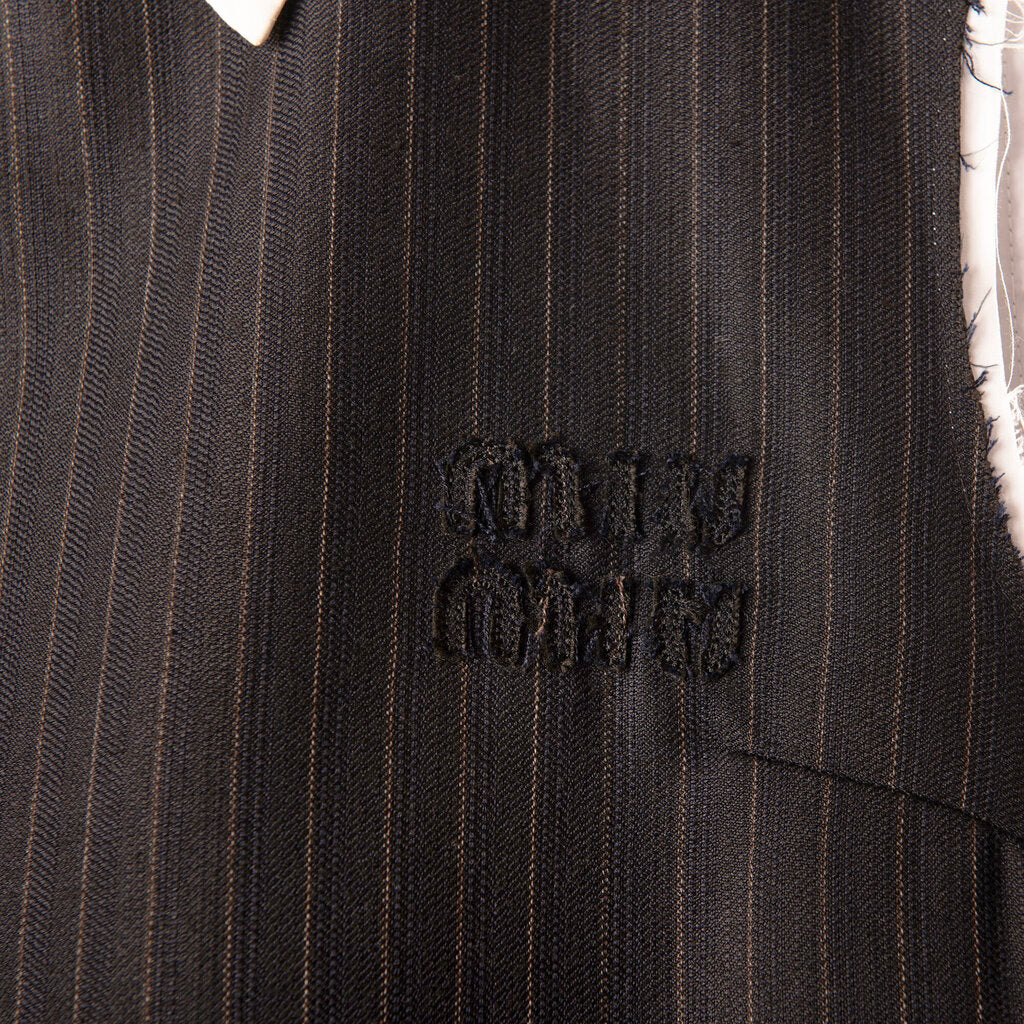Miu Miu Navy Pinstripe Logo Mini Dress