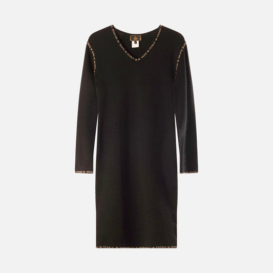 Fendi Black Wool Logo Trim Sweater Dress