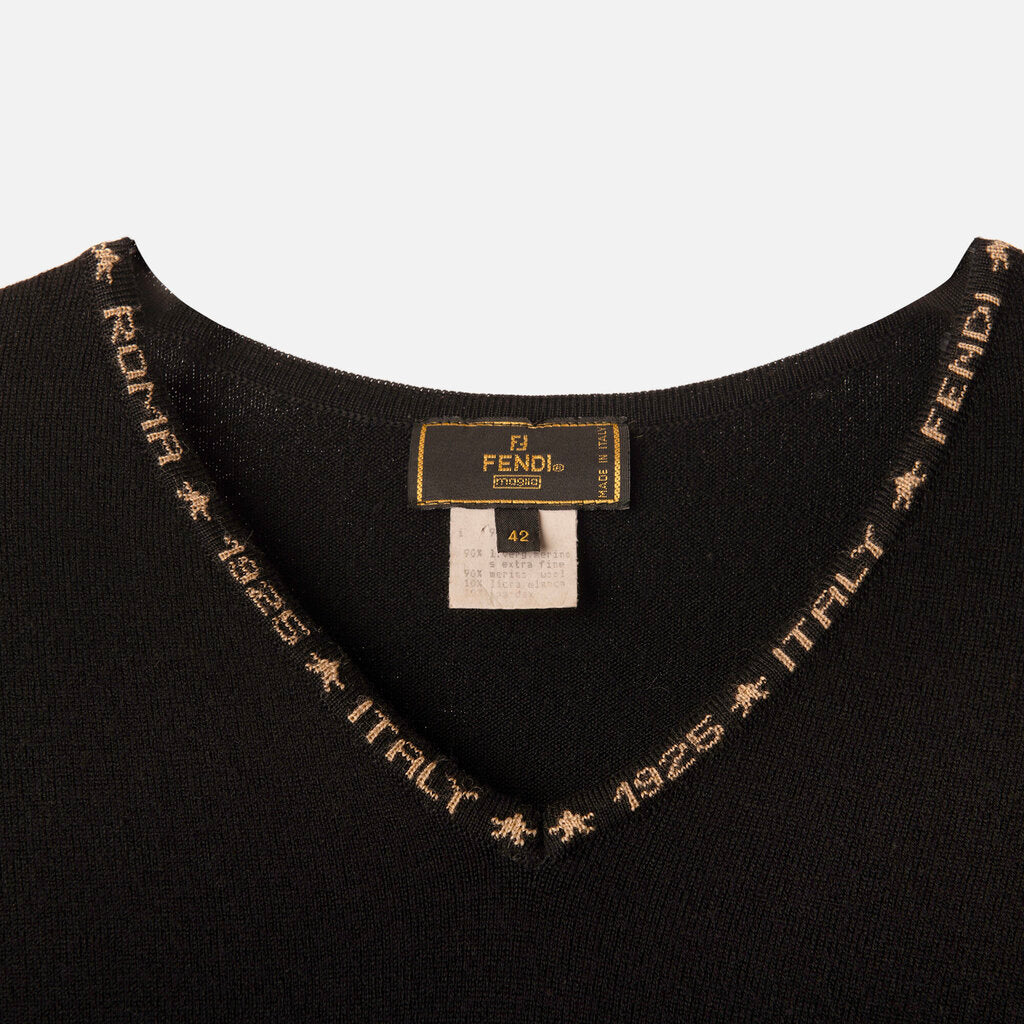 Fendi Black Wool Logo Trim Sweater Dress