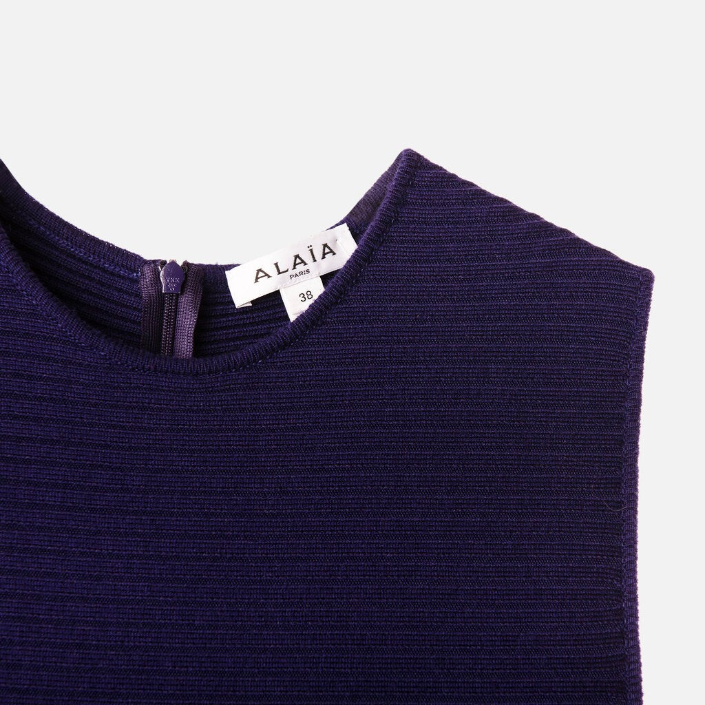 Alaia Purple Wool Ribibed Sleeveless Midi Dress