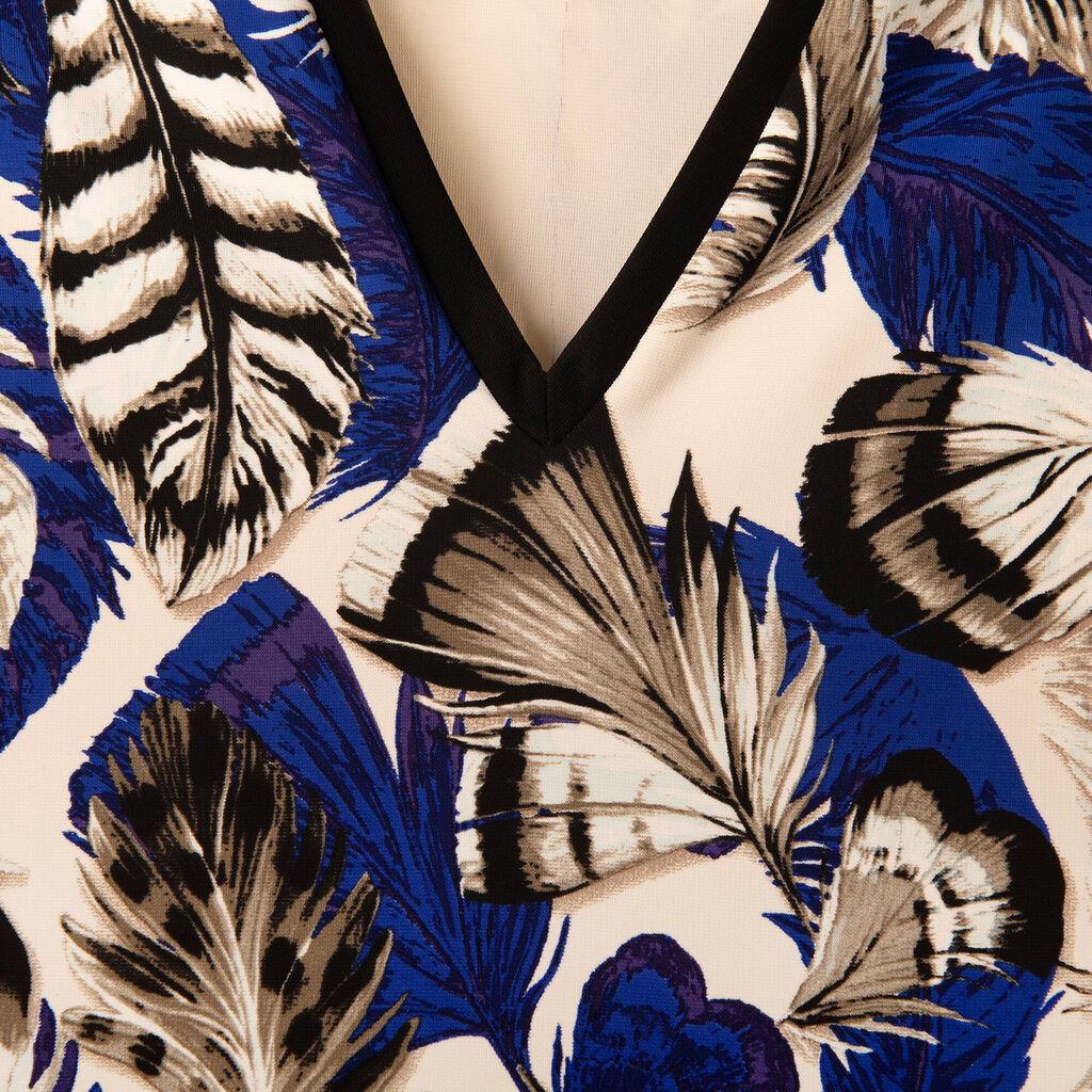 Roberto Cavalli Blue/Multi Viscose Feather Print Midi Dress