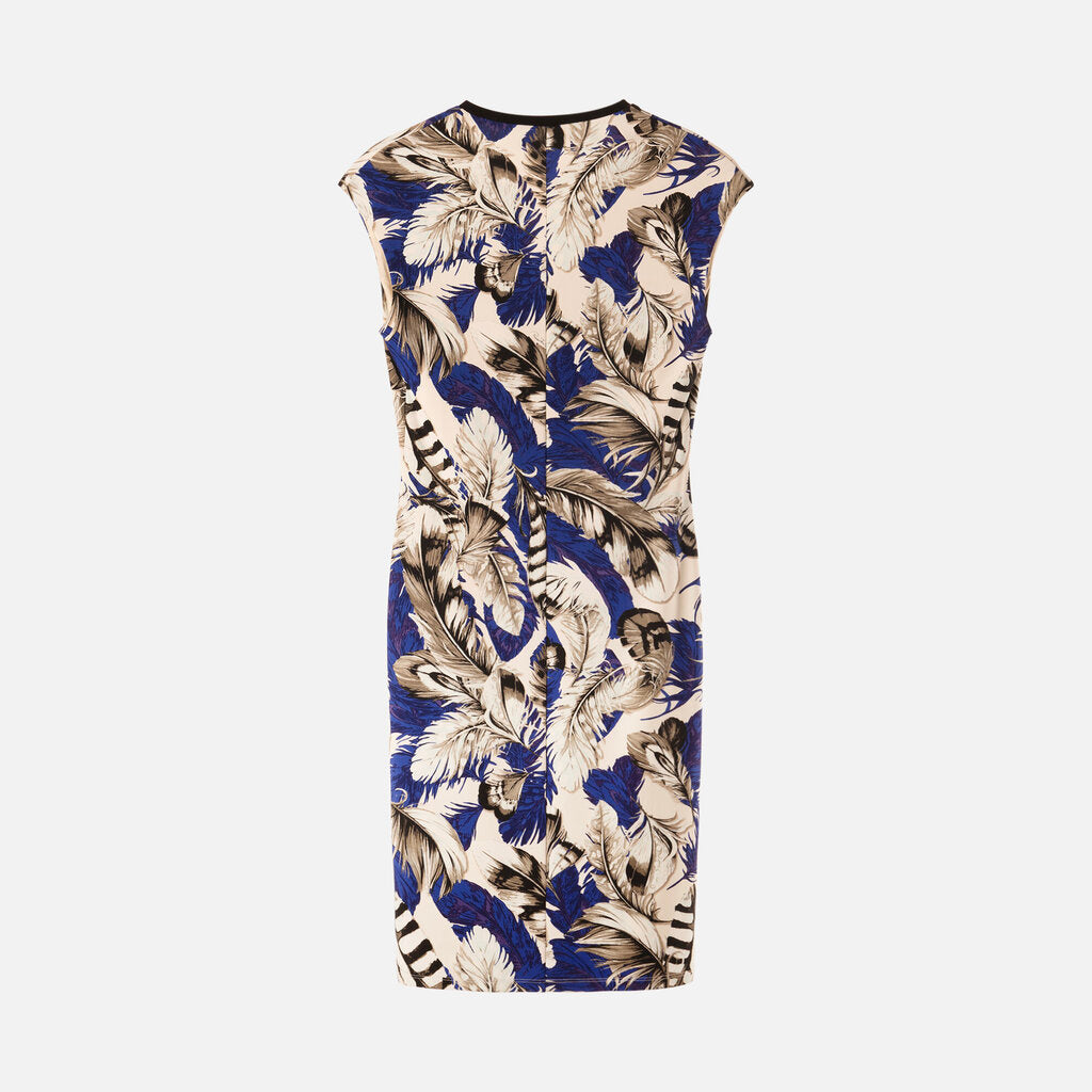 Roberto Cavalli Blue/Multi Viscose Feather Print Midi Dress