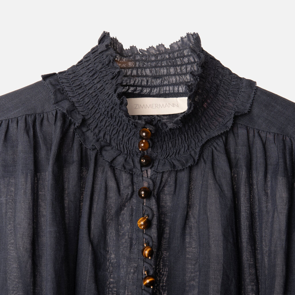 Zimmermann Navy/Orange Ramie Floral Belted Dress
