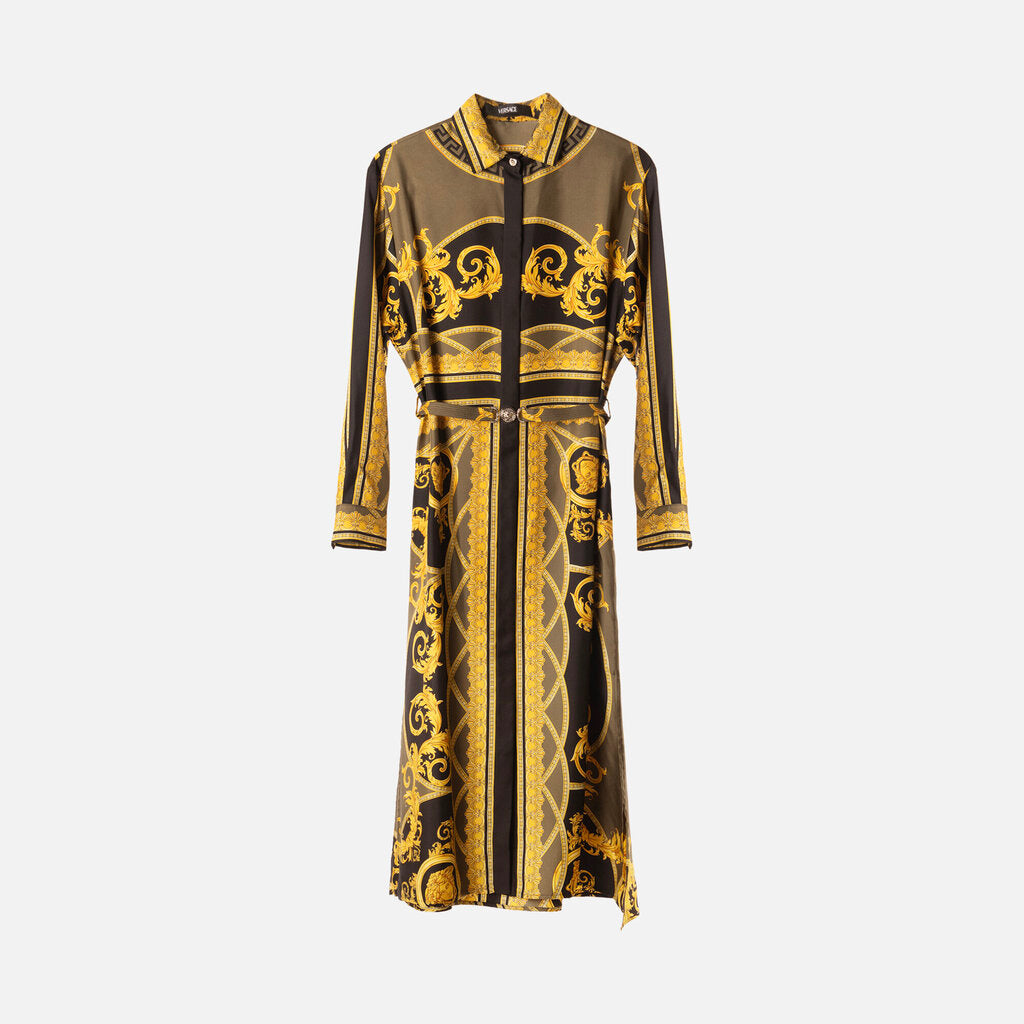 Versace Black/Gold Barocco-Print Silk Dress