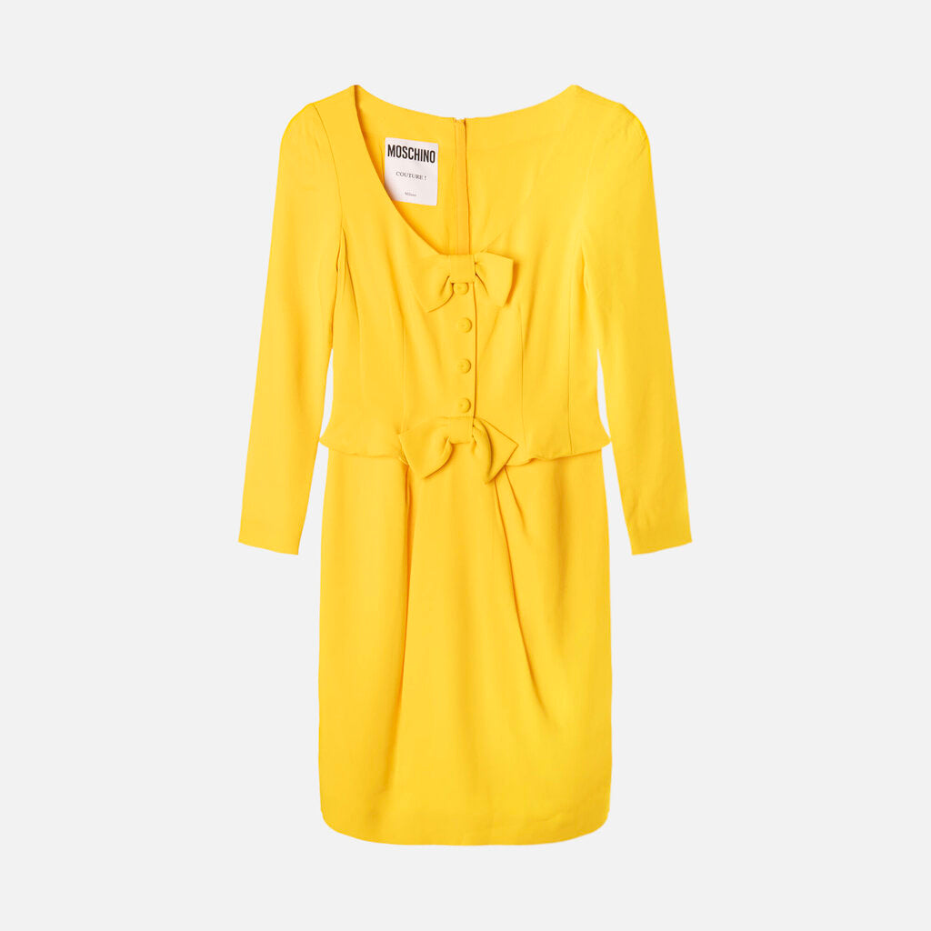 Moschino Yellow Rayon Bow Front Dress