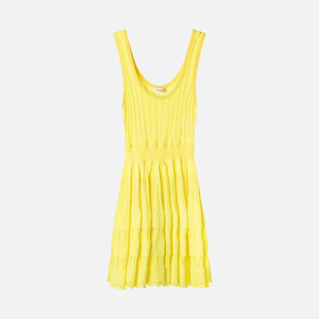 Alaia Neon Yellow Viscose Mini Dress